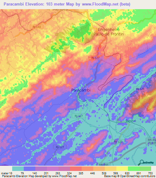 Paracambi,Brazil Elevation Map