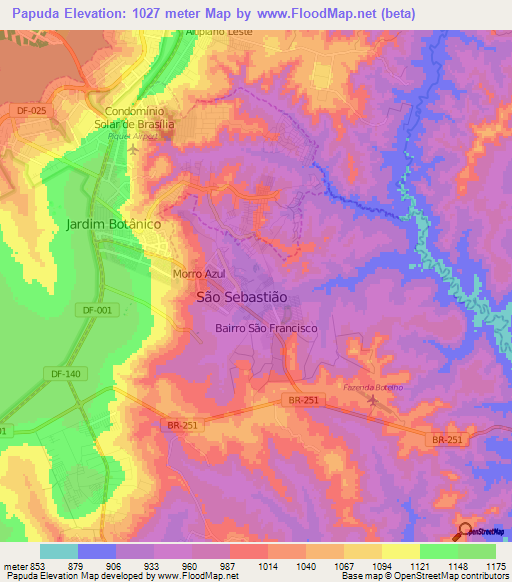 Papuda,Brazil Elevation Map