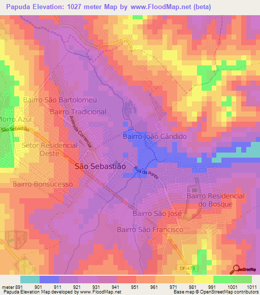 Papuda,Brazil Elevation Map