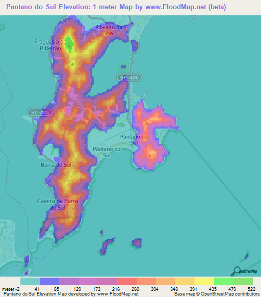 Pantano do Sul,Brazil Elevation Map