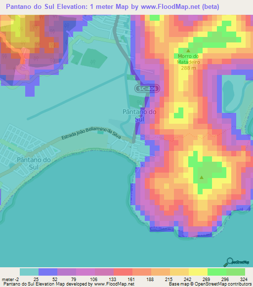 Pantano do Sul,Brazil Elevation Map