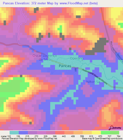 Pancas,Brazil Elevation Map