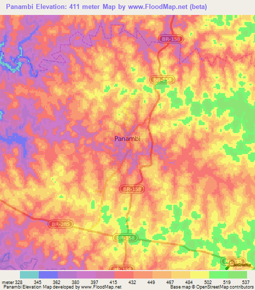 Panambi,Brazil Elevation Map