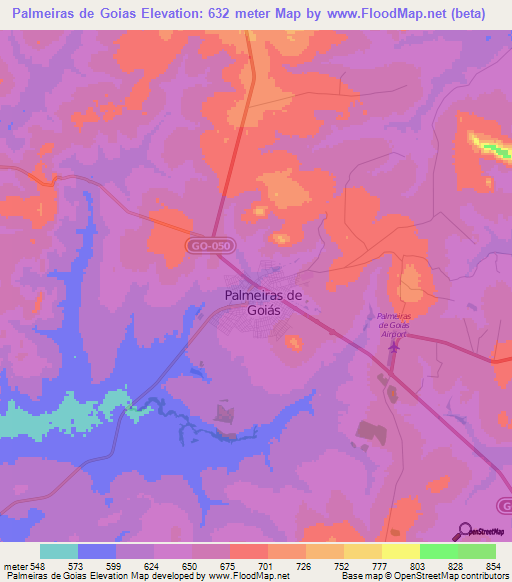 Palmeiras de Goias,Brazil Elevation Map