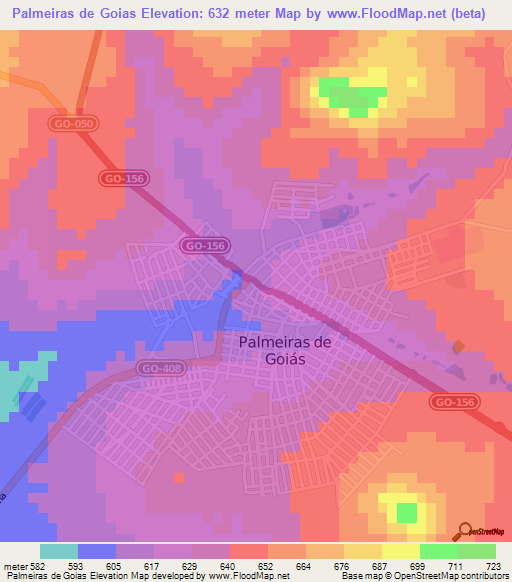 Palmeiras de Goias,Brazil Elevation Map