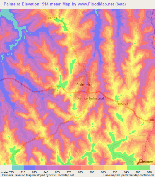 Palmeira,Brazil Elevation Map