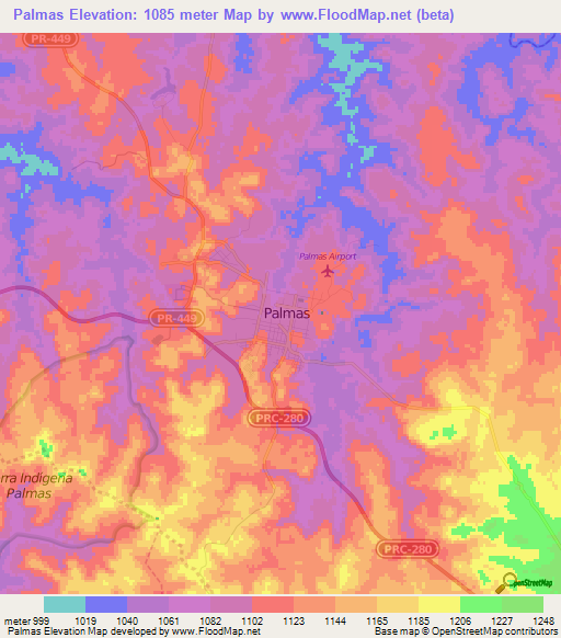 Palmas,Brazil Elevation Map