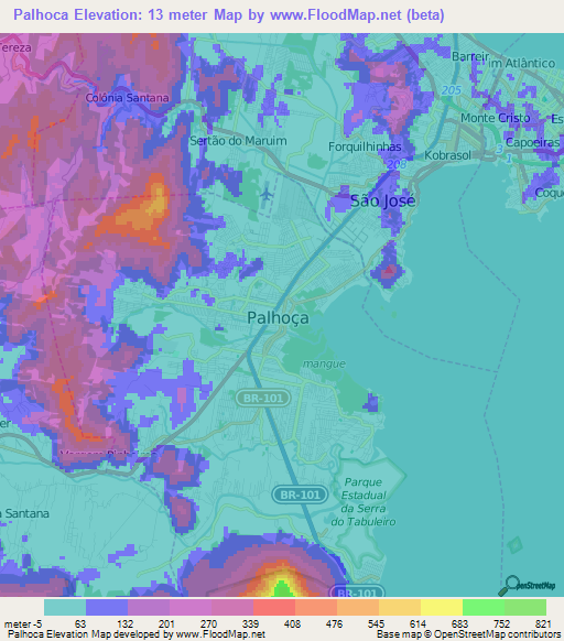 Palhoca,Brazil Elevation Map