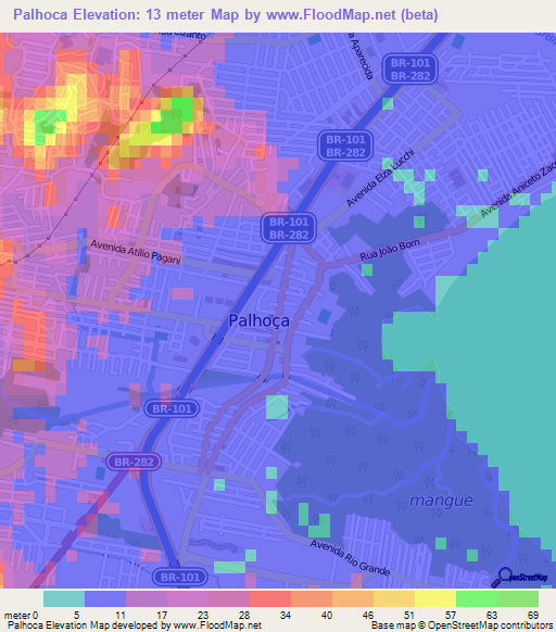 Palhoca,Brazil Elevation Map