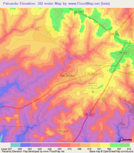 Paicandu,Brazil Elevation Map