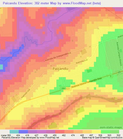 Paicandu,Brazil Elevation Map