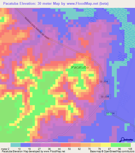 Pacatuba,Brazil Elevation Map