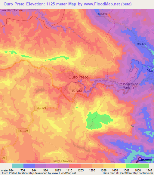 Ouro Preto,Brazil Elevation Map