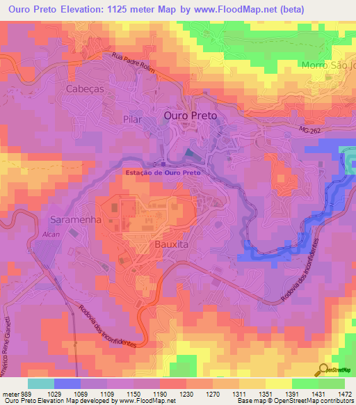 Ouro Preto,Brazil Elevation Map