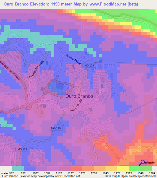 Ouro Branco,Brazil Elevation Map