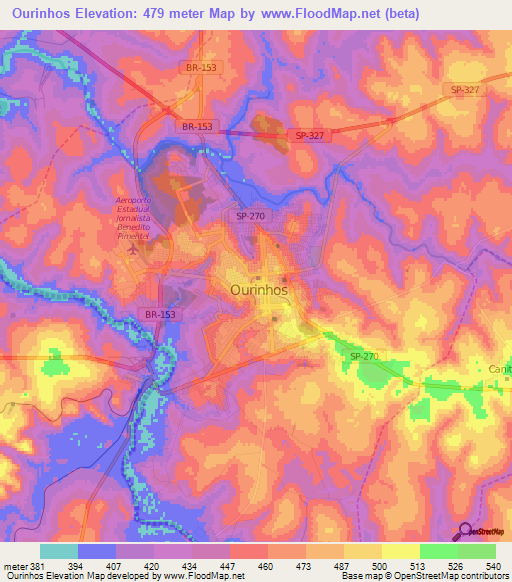 Ourinhos,Brazil Elevation Map