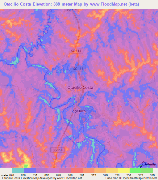 Otacilio Costa,Brazil Elevation Map