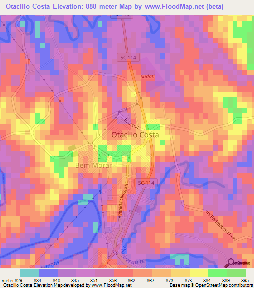 Otacilio Costa,Brazil Elevation Map