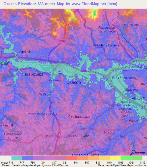 Osasco,Brazil Elevation Map