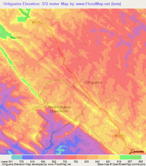 Ortigueira,Brazil Elevation Map