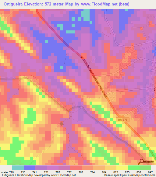 Ortigueira,Brazil Elevation Map