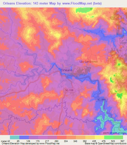 Orleans,Brazil Elevation Map