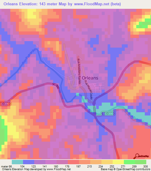 Orleans,Brazil Elevation Map