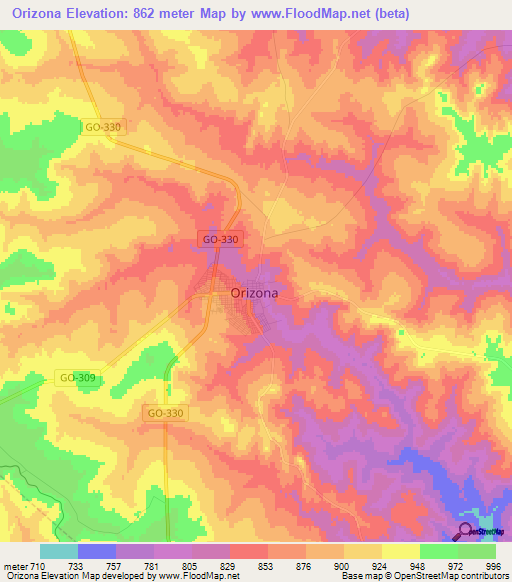 Orizona,Brazil Elevation Map