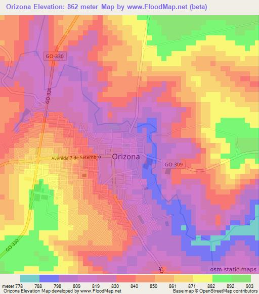 Orizona,Brazil Elevation Map