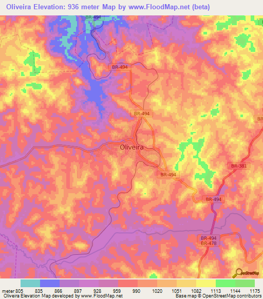 Oliveira,Brazil Elevation Map