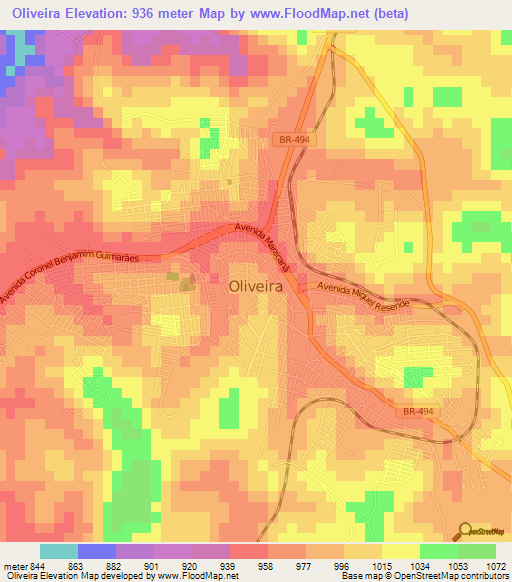 Oliveira,Brazil Elevation Map