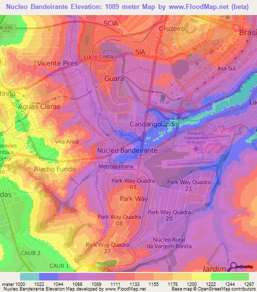 Nucleo Bandeirante,Brazil Elevation Map