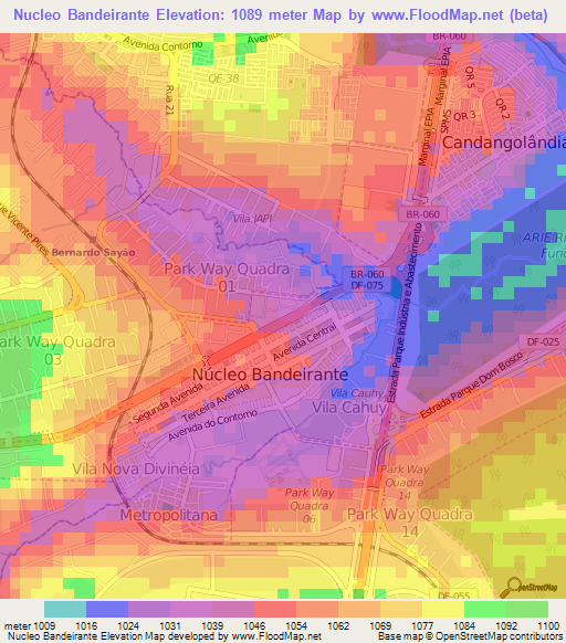 Nucleo Bandeirante,Brazil Elevation Map