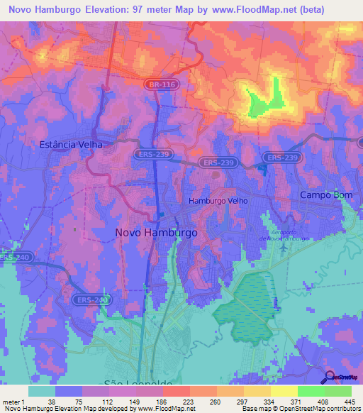 Novo Hamburgo,Brazil Elevation Map