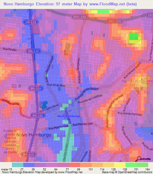 Novo Hamburgo,Brazil Elevation Map