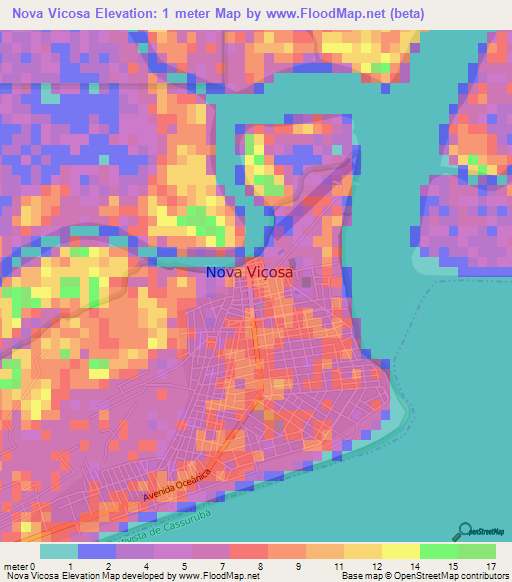 Nova Vicosa,Brazil Elevation Map