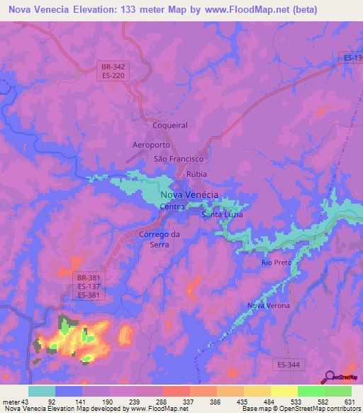 Nova Venecia,Brazil Elevation Map