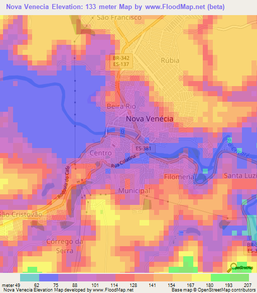 Nova Venecia,Brazil Elevation Map