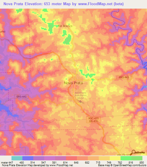 Nova Prata,Brazil Elevation Map