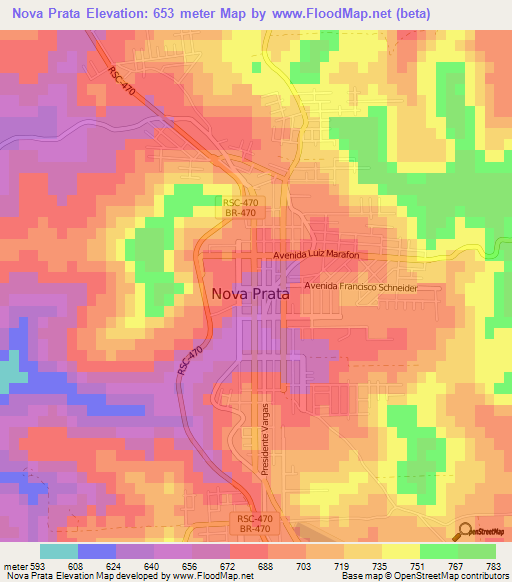 Nova Prata,Brazil Elevation Map