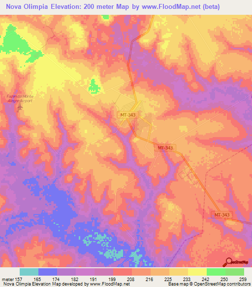 Nova Olimpia,Brazil Elevation Map