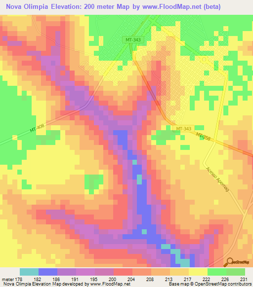 Nova Olimpia,Brazil Elevation Map