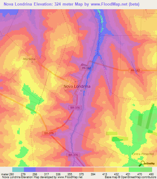 Nova Londrina,Brazil Elevation Map