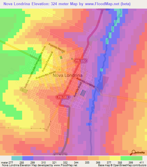 Nova Londrina,Brazil Elevation Map