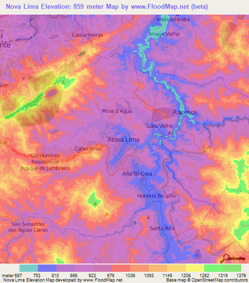 Nova Lima,Brazil Elevation Map