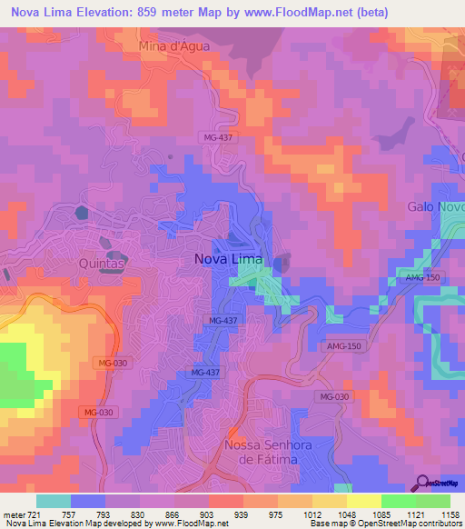 Nova Lima,Brazil Elevation Map