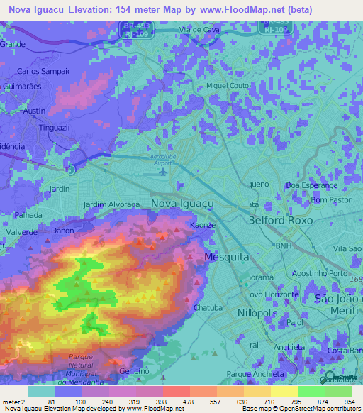 Nova Iguacu,Brazil Elevation Map