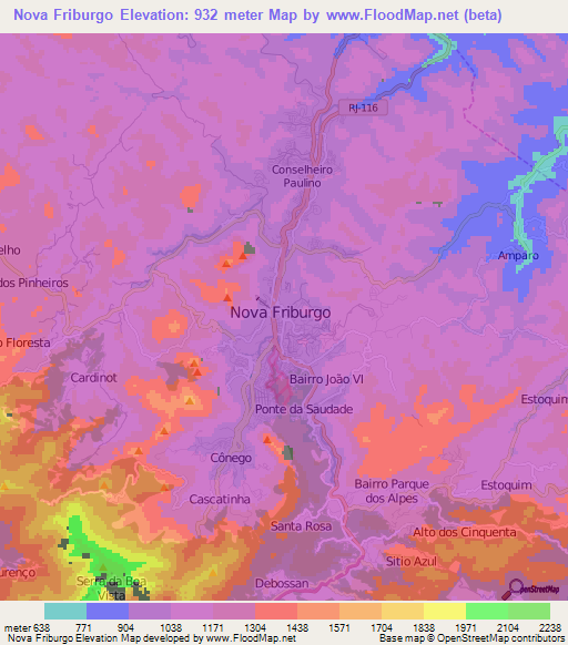 Nova Friburgo,Brazil Elevation Map