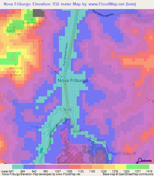 Nova Friburgo,Brazil Elevation Map