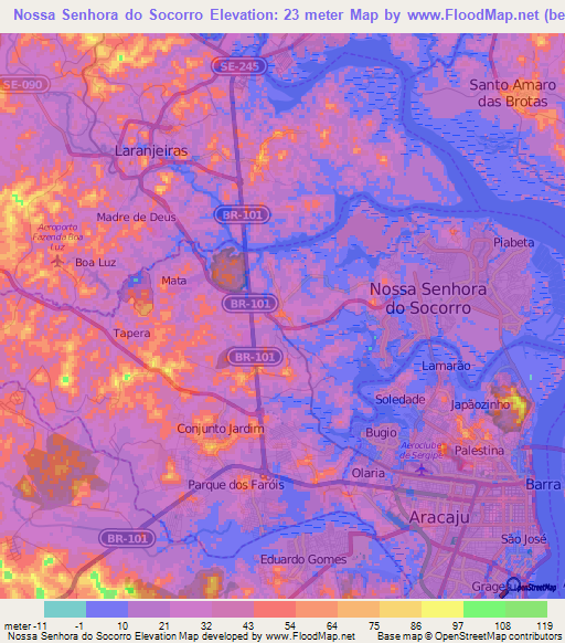 Nossa Senhora do Socorro,Brazil Elevation Map